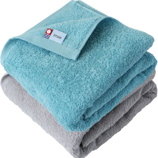 imaa Imabari Towel, Certified, Fluffy Bath Towel, Thin, Absorbent, Quick Drying, Made in Japan, Set of 2, 100% Cotton, Sky Blue x Gray