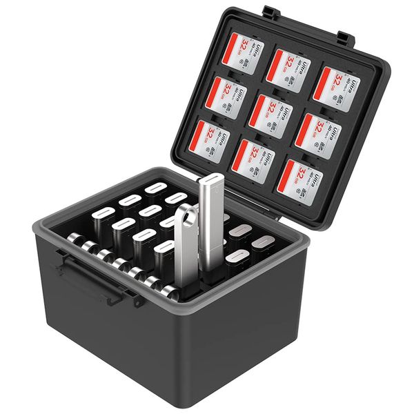 JJC 2IN1 USB & Memory Card Organizer for 25 USB Flash Drives + 9 SD + 18 Micro SD - Storage Case