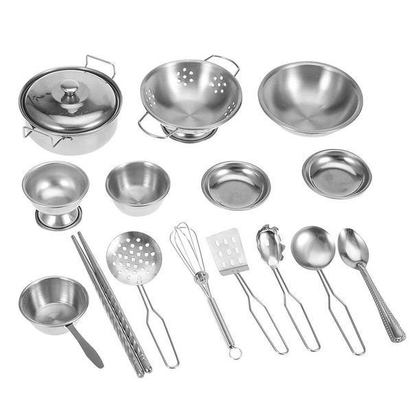 Zerodis Kitchen Toys Set, Stainless Steel Cookware Cooking Utensils Pan Toys for Children Boys and Girls (16 Pieces, Kid, Unisex)