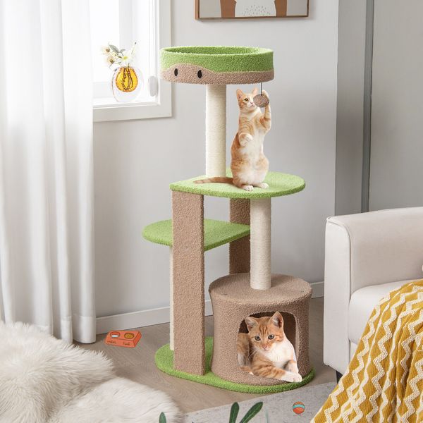 44" Cat Climbing Stand Perch 5-Tier Cat Tree Tower w/ Sisal Scratching Posts