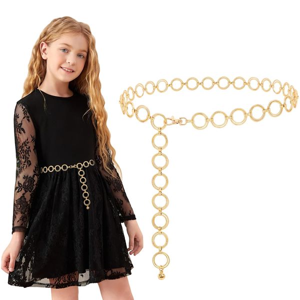 SUOSDEY Kids Metal Waist Chain Belt, Shiny Adjustable Chain Waist Belt for Girls Dress, Skirts, Jumpsuit, 31.5 Inches Long,gold belt