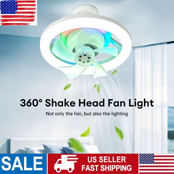 RGB LED Shaking Head Fan Lamp E27 48W Ceiling Fan Light 3 Mode Adjustable Remote