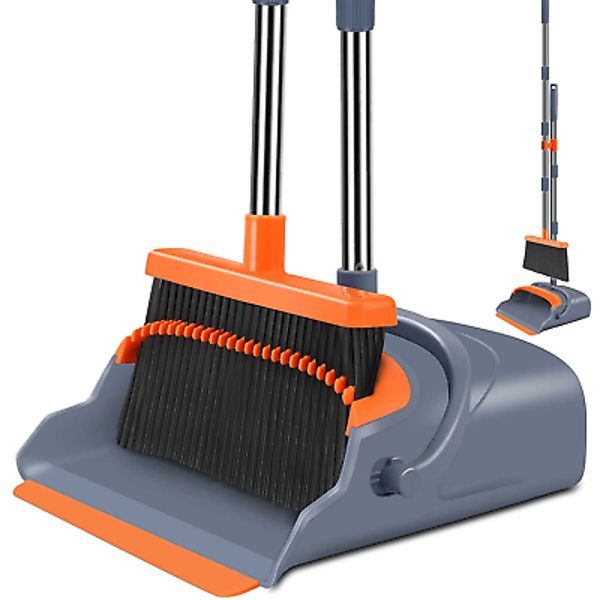 Broom and Dustpan Set, Self-Cleaning with Dustpan Teeth, Sweeping, Ideal for Dog