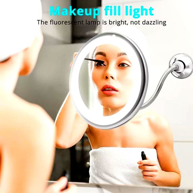 Maquillaje Espejo De Aumento 10x Con Luz LED Cuello Ultra Flexible Succion 360°