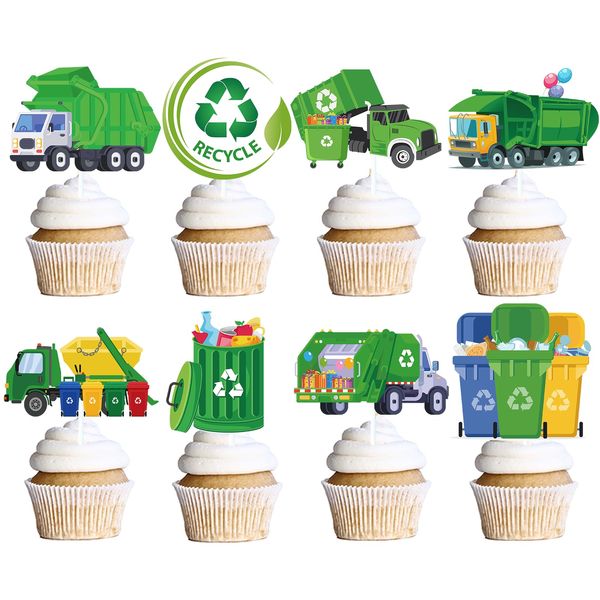 Trash Truck Birthday Cupcake Toppers Decoration, Garbage Truck Birthday Capcake Decorations, 40PCS Cartoon Garbage Truck Cupcake Picks Decor Supplies Kids