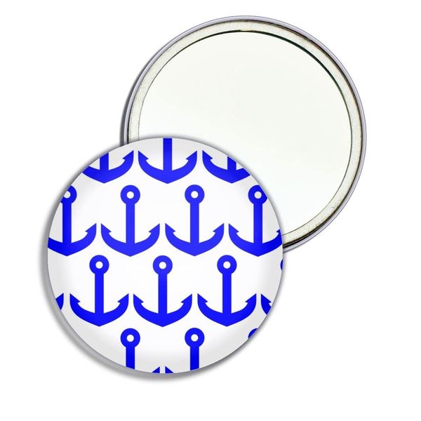 Anchor Blue Pattern - 77mm Round Compact Mirror