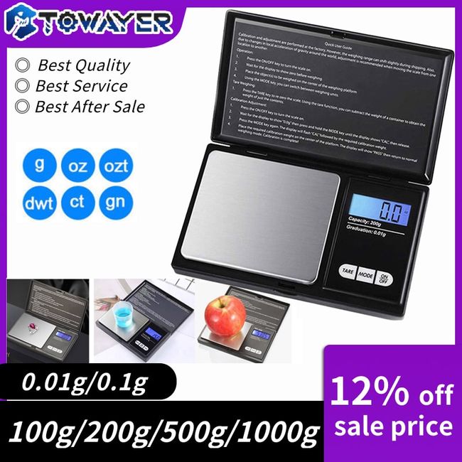 Weigh Gram Scale Digital Pocket Scale, 100g by 0.01g, Digital Grams Scale,  Food Scale, Jewelry Scale Black, Kitchen Scale (TOP-100) 