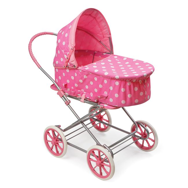 Badger Basket 3-in-1 Doll Pram, Carrier, and Stroller (fits American Girl Dolls), Pink/Dots