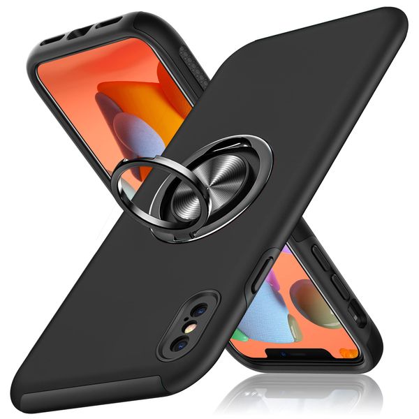 iPhone X Case, iPhone XS, Case with Ring, Shockproof, Protective Cover, Shock Absorption, TPU, Thin, Scratch-Resistant, Thin, Silicone, Stand Function, Compatible with Car Holder, Dual Layer