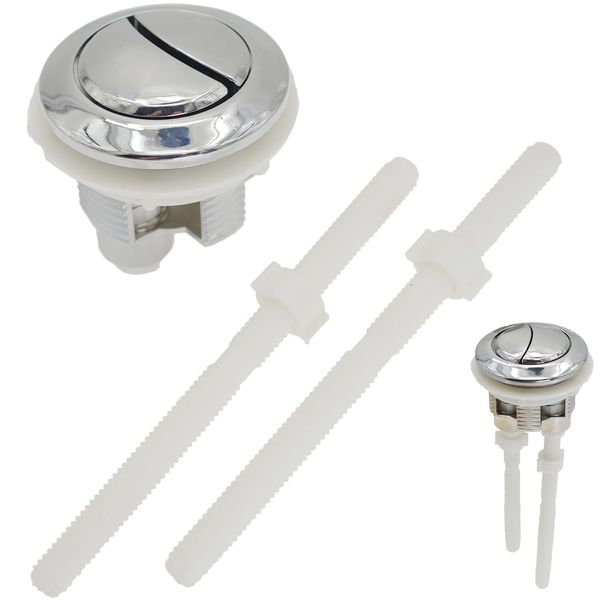 LRMYS 38mm Round Dual Push Toilet Flush Button, Plastic Chrome Plated Closestool Water Tank Replacement Dual Rod Push Cistern Standard Part, Silver 1 Pack