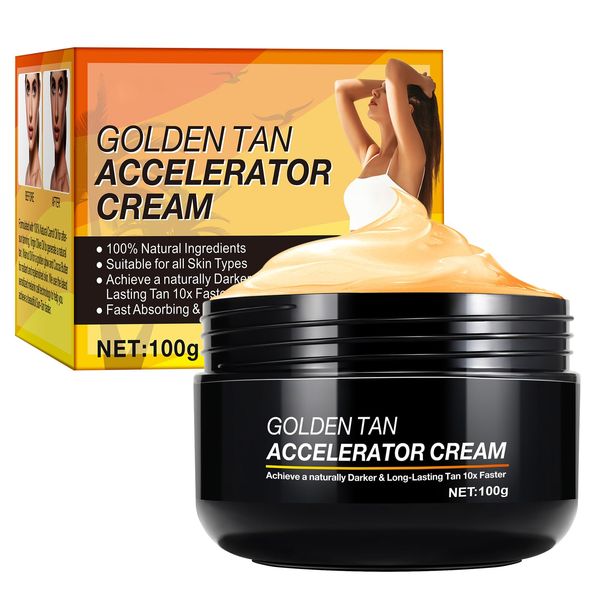 Tanning Accelerator Cream, 100g Long Lasting Sunbed Cream, Effective in Sun-Beds & Outdoor Sun Rapid Tanning Cream, Achieve a Natural Tan with Natural Ingredients