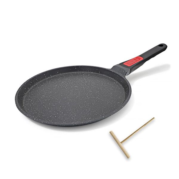 Bobikuke Non Stick Crepe Pan with Detachable Handle, Cast Aluminium Pancake Pan 20 cm, Induction Compatible Black