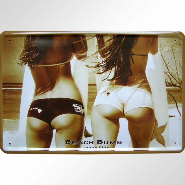 'Beach Bums' Pinup Design Metal Wall Plaque