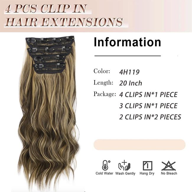 Clip in Extensions 50cm 4 Teiliges Set 200g wie Echthaar Haarverlängerung Haarteile Clip in Extension Lang Locken Synthetisch Haarteile für Damen (4H119)