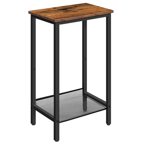 HOOBRO Tall Side Table, Industrial End Telephone Table with Adjustable Mesh Shelves, Small Entryway Table, Laptop Table for Office, Hallway, Living Room, Rustic Brown and Black BF03DH01