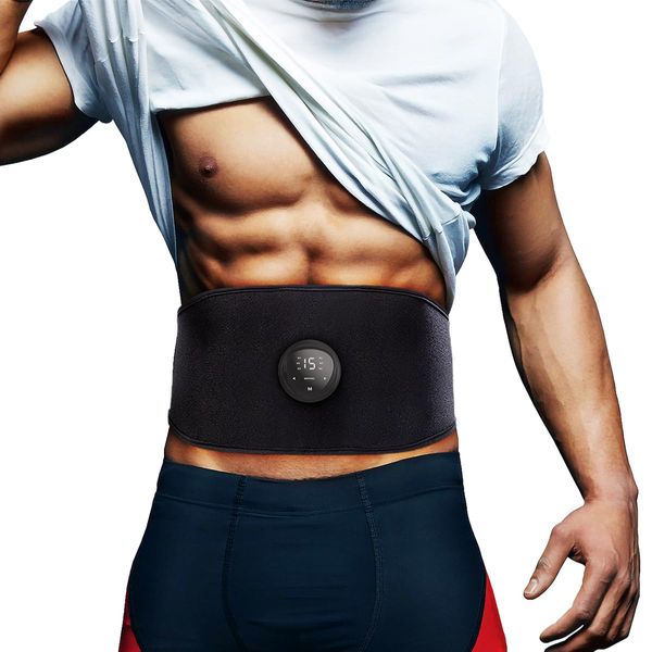 EMS Abdominal Belt, 15 Levels of Intensity Adjustment, LCD Display, Abdominal Machine, Muscle Training, Abdominal Machine, USB Rechargeable, Muscle Training Equipment, 20 Minutes of Use Automatically