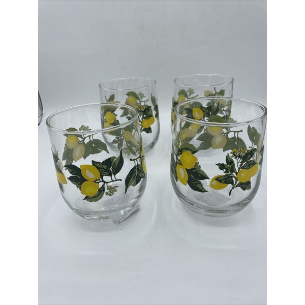 4 Lemon Stemless Wine Glasses Drinking Glass Summer Al Fresco Tuscany  16.8oz