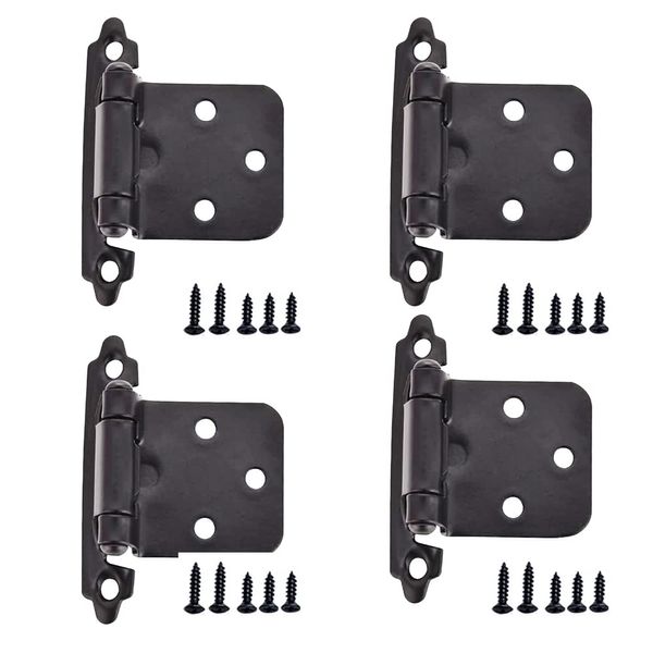 Lxoraziy 4 Pcs Self Closing Hinges, 270 Degree Self Close Full Overlay Standard Hinge-Nickel Plated, Flush Cabinet Hinge with Screws, for Kitchen, Bedroom, Living Room, Cabinet, Door, Window (Black)