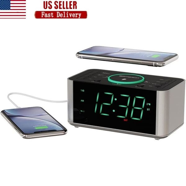 Wireless Charging Alarm Clock W/ Bluetooth USB Port Digital Display Radio