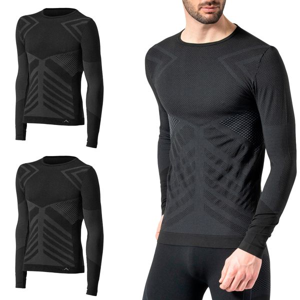 Risalti Thermoshirt Funktionsunterwäsche Herren Langarm Energy 2 Stück - Thermo Muskelshirts Herren Elastische, Compression Shirt und atmungsaktive, Nahtloses Herren Unterwäsche - Made in Italy