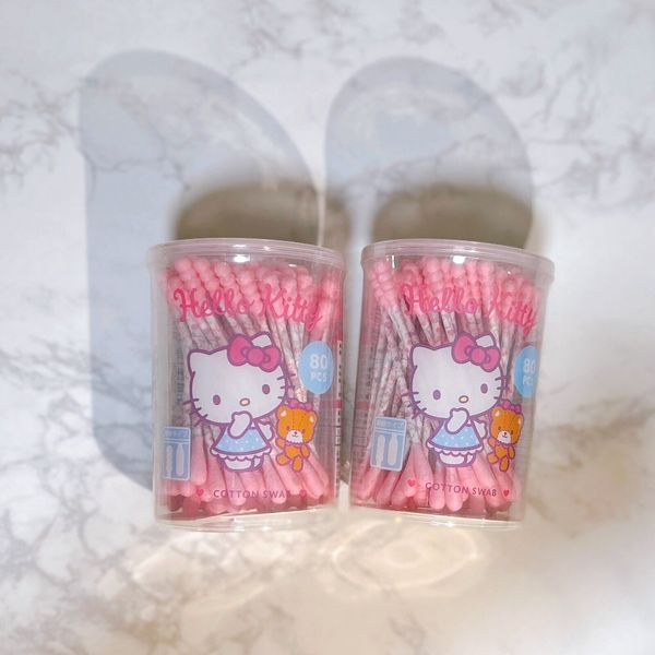 Sanrio Hello Kitty Pink Cotton Swab Design on the shaft! Japan Original Set Of 2