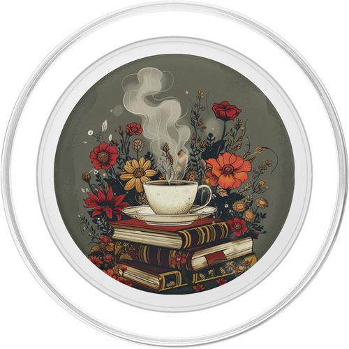 Books And Coffee Lover Flower Reading Book PopSockets PopGrip for MagSafe
