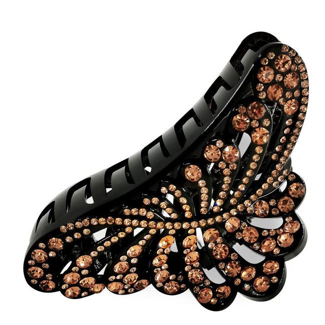 ARFINNE Extra Large Claw Clips for Thick Hair with Gold Rhinestone 5 Inch Non-Slip Strong Hold Leaf Black Plastic Jumbo Hair Jaw Clip for Women Long Hair