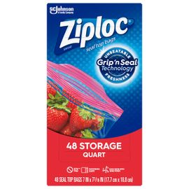 Ziploc Seal Top Bags, Storage, Quart - 48 bags