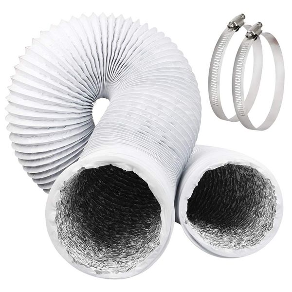 Omont Tumble Dryer Hose 16 Feet 100mm Ducting with 2 Clamps, 4 Inch Flexible Tumble Dryer Vent Kit Extractor Fan Ducting Aluminium Tube for Dryer, Kitchen