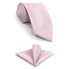 S&W SHLAX&WING Men's Tie Solid Pink Classic Wedding Party Silk, Thin tie 147cm×6cm + pocket square