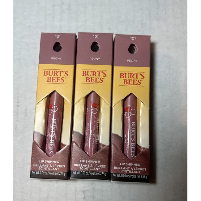 ⚡️Burts Bees Lip Shimmer With Peppermint - Peony 101 - Lot Of 3