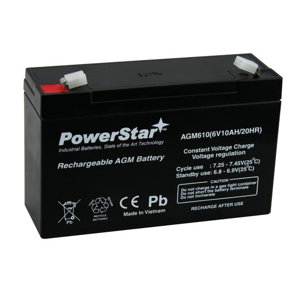 PowerStar 6V 10.0Ah SLA Battery for Streamlight Litebox SL40 Flashlights