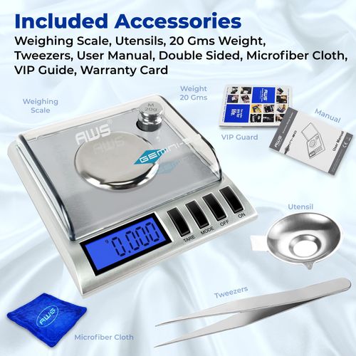 AWS Gemini-50 Milligram Scale 50g x 0.001g – Digital Jewelry/Lab Scale for Powder, Gold, Gems – Includes Calibration Weights, Tweezers & Tray – Tare, Cal, 6 Units, Pocket Size Mg Scale (Silver)