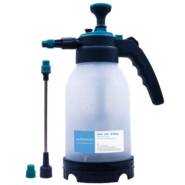 0.5 Gallon Hand Pump Sprayer, Hand Held Garden Sprayer, Water Spray Unit with Adjustable Nozzle and Extra Extended Spray