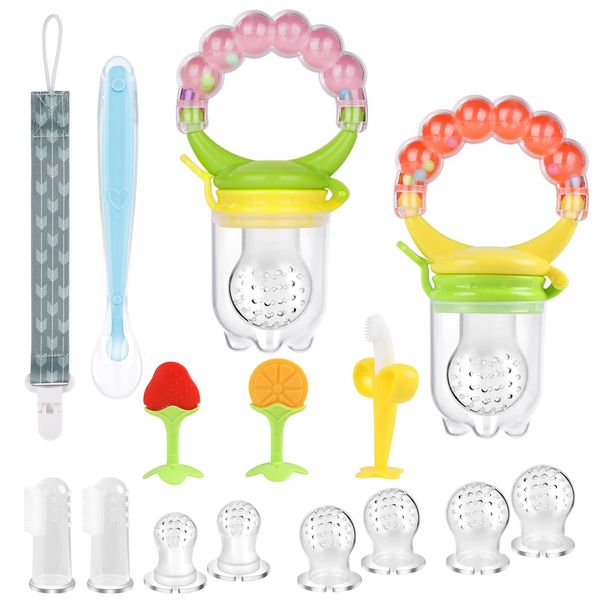 Vicloon Baby Food Feeder Fruit Feeder Set, 2pcs Silicone Teething Pacifiers Fresh Fruit Feeder, Baby Food Feeder Set, Infant Teething Toys Teether for Baby, Pacifier Feeder Baby Supplies Toys