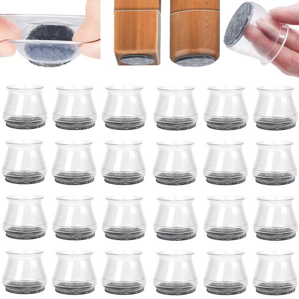 Chair Leg Protectors for Hardwood Floors, 24pcs Durable Silicone Chair Leg Floor Protector Covers Caps with Indivisible Felt Pads, Move Furniture Quietly and Protect Your Floors from Scratches