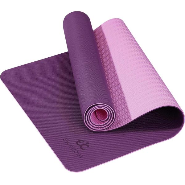 Ewedoos Yoga Mat Non Slip TPE Yoga Mats Exercise Mat Eco Friendly Workout Mat for Yoga, Pilates and Floor Exercise Thick Fitness Mat Carry Strap Included (Purplepink)