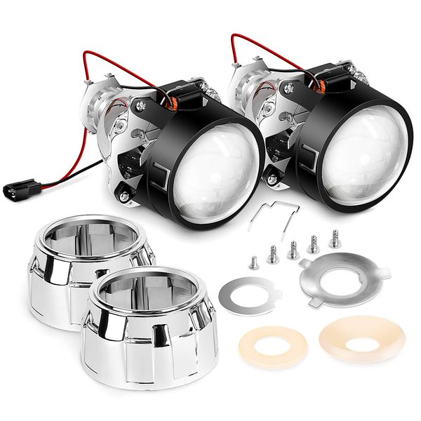 Nilight - 10041P 2.5" Mini Projector Lens for H1 Bulb Headlights Retrofit, Custom Headlamps Conversion:Chrome Shround,2 Years Warranty