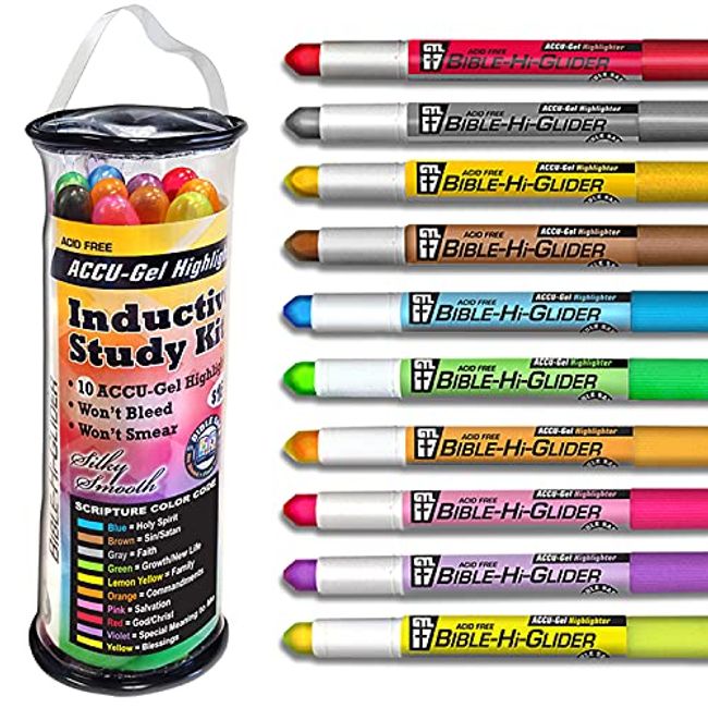 6 Bright No Bleed or Smear Dry Bible Highlighters, Bible Journaling  Inductive Study, Bible Study Kit Markers, Highlighters, Pens Accu-gel 