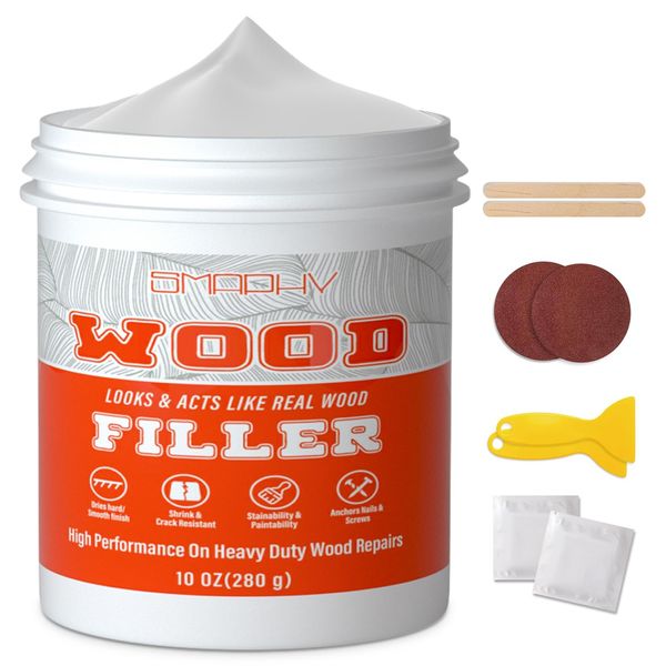 SMAPHY Wood Filler, Wood Putty(10 Ounce, White), Paintable, Stainable, Sandable. Wood Filler can Quickly Repair Holes, Cracks, Chips, Damage, and scorched Areas of Wooden Furniture