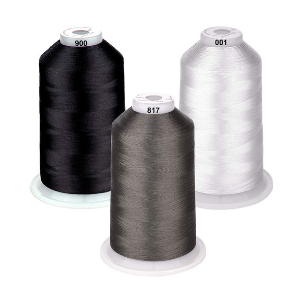 Simthread - 26 Auswahlen – SortiertFarben Packungen von Polyester grau Stickmaschinengarn Riesige Spule 5500Y für Allzweck-Stickmaschinen – Essential Color 3