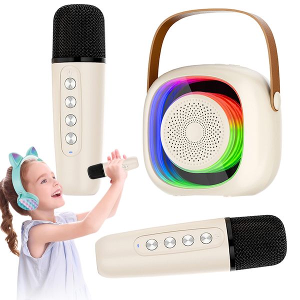 BCFHYK Mini Karaoke Machine for Kids Adults, Portable Karaoke Machine,Bluetooth Speaker with Dual Wireless Microphones and LED Lights, Birthday Gifts for Girls Ages 4, 5, 6, 7, 8, 9, 10, 12