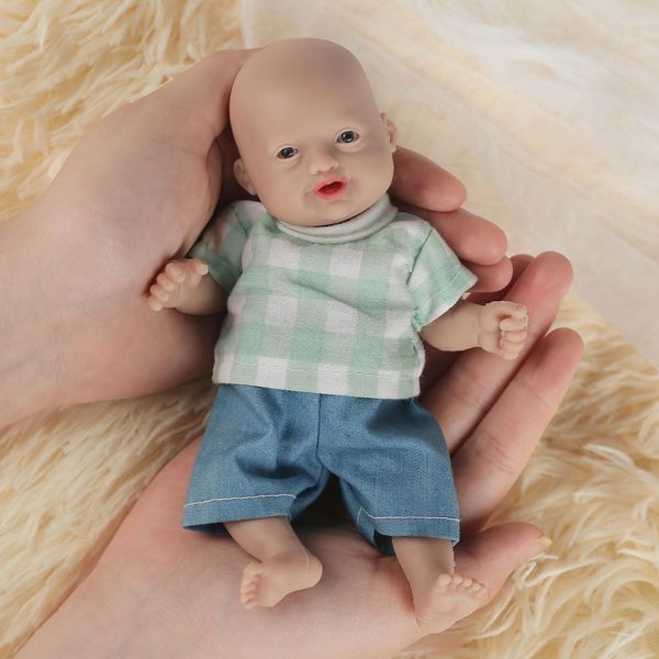 Vollence 7" Micro Full Body Silicone Doll Boy Mouth Open Anatomically Correct with Feed Kit Accessories & Gift Box for Kids 3+ Or Reborners Collection - Boy