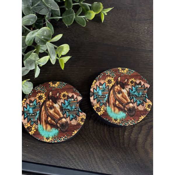 Western Sunflower Horse Car Coaster Set