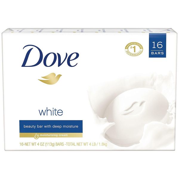 (16 BARS) WOMEN'S 3.75 oz DOVE BAR WHITE SOAP WITH MOISTURIZING CREAM