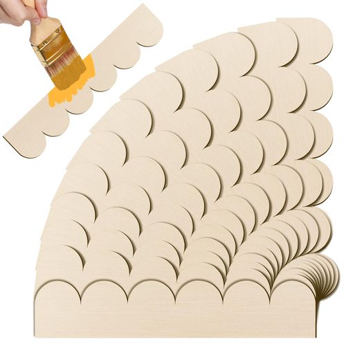 Scalloped Decorative Wood Trim Unfinished Scalloped Edge Wooden Molding Cute DIY Moulding Trims for Cabinet Window Shelf Door Wall, 15.74 x 3.15 Inch, 12 Pack