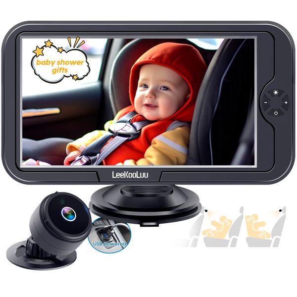 LeeKooLuu Baby Car Camera USB: Gift for Infant Protect Eyes No-Sloshing Easy Install Auto-Open Night Vision 360° Rotation Rear Facing Carseat Camera HD 1080P Car Baby Monitor with Backseat Camera K01