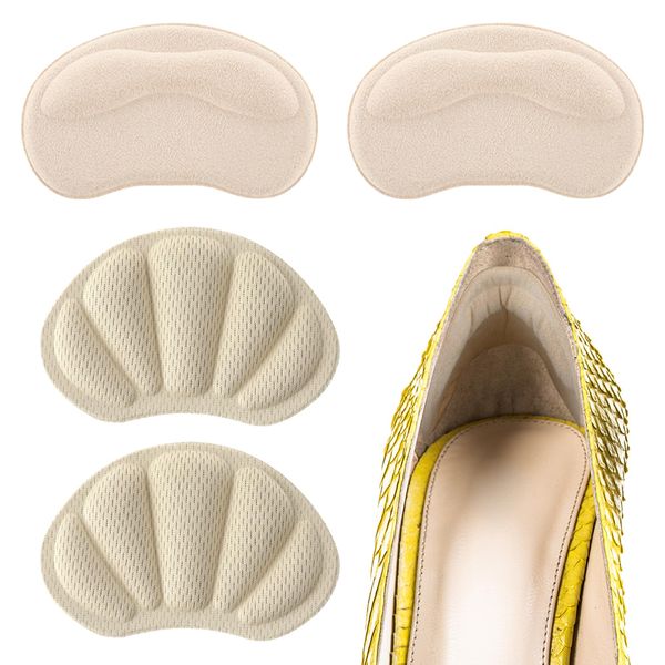 4PCS Heel Pads for Shoes Too Big, Back of Heel Cushion Inserts Pads, Adhesive Back of Heel Grips Inserts for Boots, Too Big Loose Shoes, Reusable Adhesive Heel Guards Liners for Women Men(Beige)