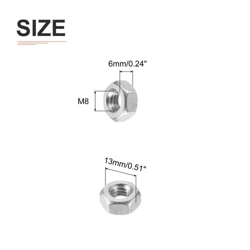 DTGN M4x0.7mm(DxP) Hex Nuts - 50Pack - Good for Home Garage Repair - 304 Stainless Steel Hexagonal Nuts - Silver Tone