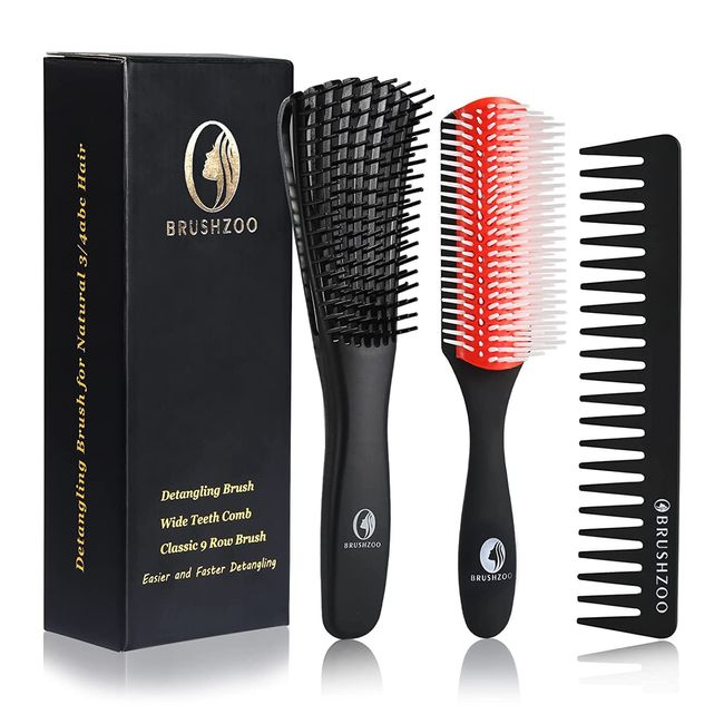 BRUSHZOO Detangling Brush for Curly Hair, Hair Brushes for Women Men or Kids Black Natural Hair, Detangler Brush for Natural 3/4abc Hair, Easier & Faster Detangling for Wet Dry Hair